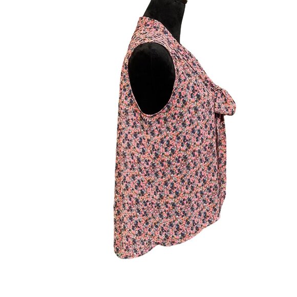 💖Paper Crane pink blue sleeveless blouse with cute bow and high low hem - Picture 2 of 6